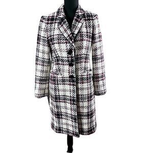 Jones New York plaid wool coat red black white knee length warm winter coat SZ 4